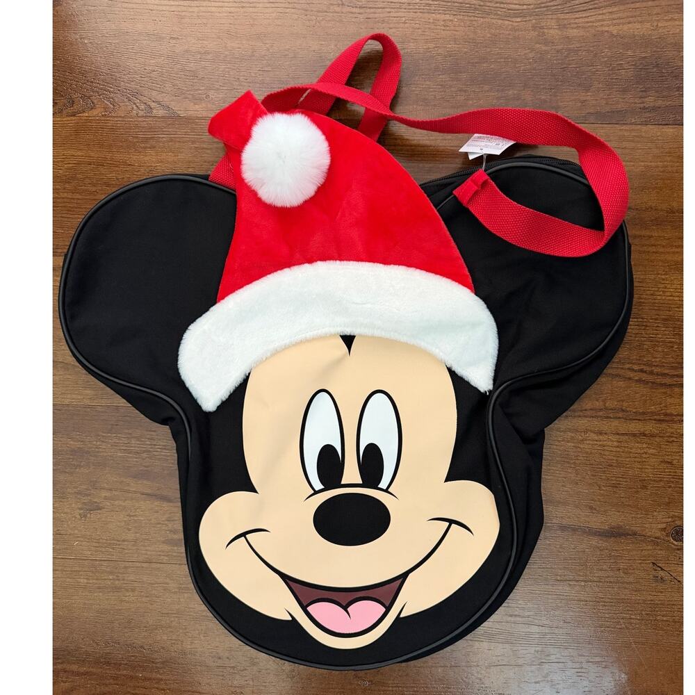 Disney Mickey Mouse Canvas Christmas Santa Big Face Tote NWT